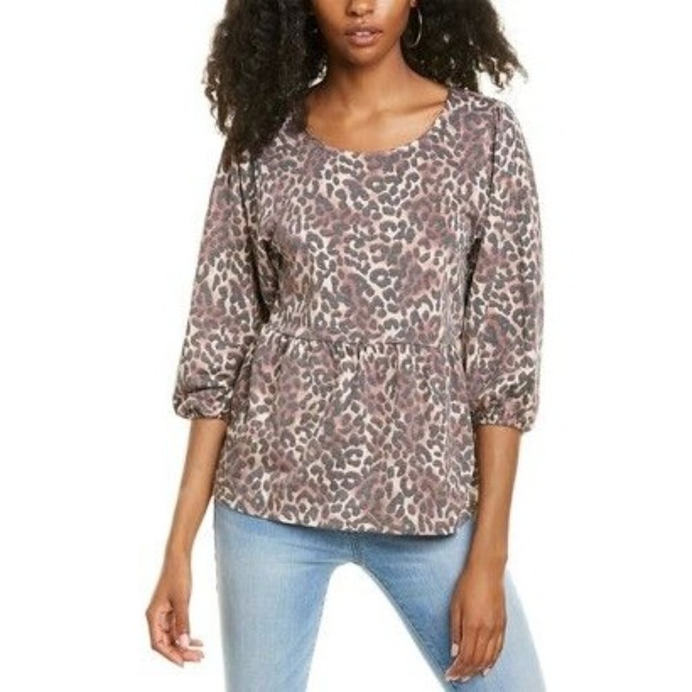 New Bobeau Small Babydoll Top Blouse Top Shirt Womens Leopard Animal NWT